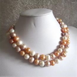 Chaînes Collier noué à la main Chaîne de pull en perles d'eau douce blanches et roses naturelles de 10 à 11 mm presque ronde 32 pouces