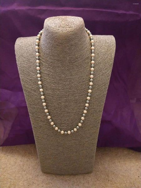 Chaînes nouées à la main mariage 8mm rose gris coquille collier de perles longue 55cm bijoux de mode