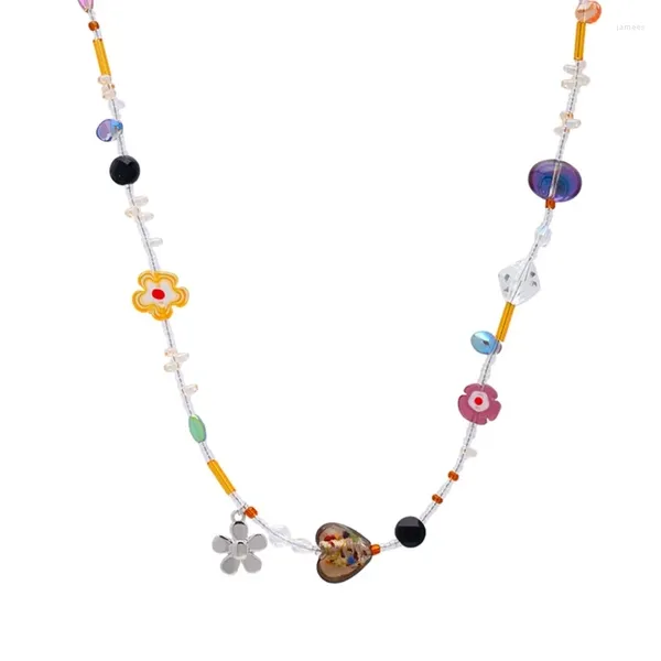Chaînes faites à la main en acrylique, pendentif de fleur, collier accrocheur, bijoux de cou, perles pour vêtements décontractés ou formels