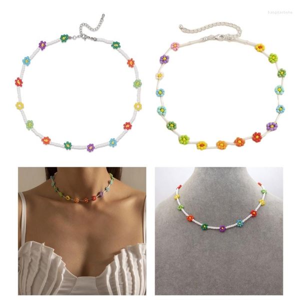 Cadenas Collar de cadena tejida hecha a mano Cuentas de resina multicolor Material Regalo de joyería para mujeres novias