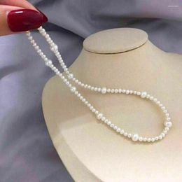 Chaines faites à la main 16 "étincelant Akoya Natural blanc 4-5 mm 6-7 mm Collier de perle réel 14K Or