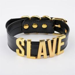 Cadenas Hechas a mano Negra personalizada Choker Gold Silver Nombre de collar de esclavos para mujeres Cosplay Fetish1249l
