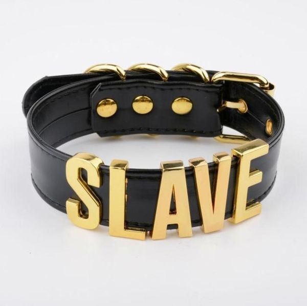 Cadenas Hechas a mano Negra Negra Partido Garda Gold Silver Nombre de collar de esclavos para mujeres Cosplay Fetish140444836