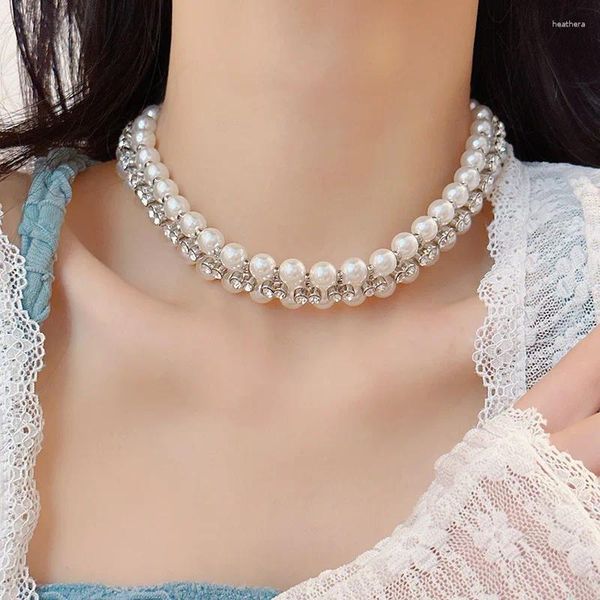 Chaînes faites à la main cubique zircone lien multiple cluster perle grand collier de fiançailles de mariage pour les femmes bijoux