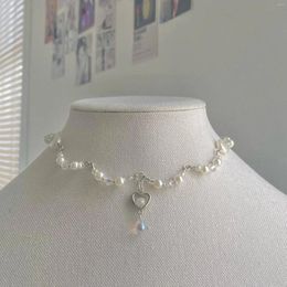 Chaînes faites à la main coeur perlé fleur en forme de coquette délicate collier de perles inspiré cosplay fée lutin tour de cou bijoux