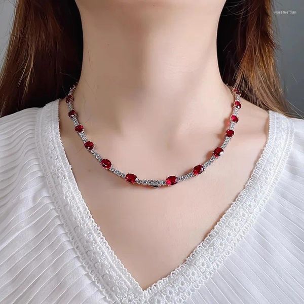 Chaînes faites à la main Lab Ruby Diamond Collier 14K Or blanc Party Wedding Chocker pour les femmes de fiançailles bijoux cadeau