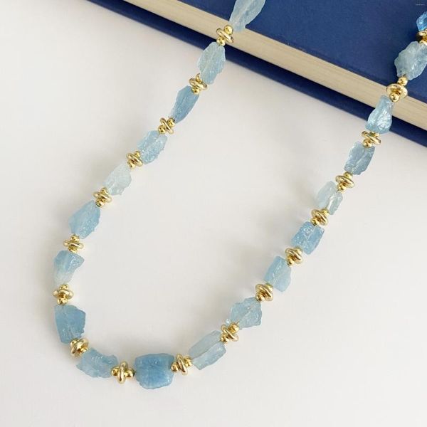 Chaînes faites à la main pierre naturelle bleu aigue-marine perles collier pour femmes été vacances fête bijoux Design Unique goutte