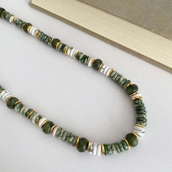 Chaines faites à la main en pierre naturelle verte jade jade artificiel blanc turquoise Southern Collier pour les femmes Design unique