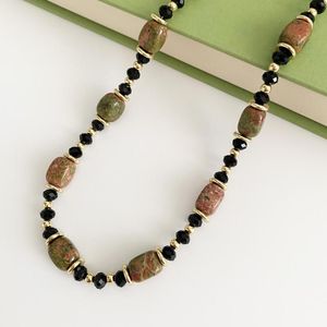 Chaînes faites à la main pierre naturelle Unakite Onyx perles collier pour femmes été vacances fête bijoux Design Unique goutte