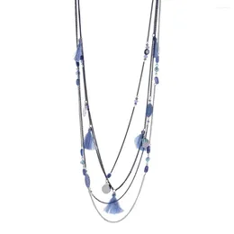 Chaînes Perles de coquillage faites à la main Collier long Feuille de cuivre Fil de coton Gland Multicouche Chaîne Colliers Bijoux Pour Femmes Accessoires