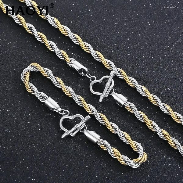 Cadenas HAOYI Acero inoxidable Collares para hombres y mujeres Cierres de amor Color Cruz Masa frita Giros Cadena Joyería Regalo del día de San Valentín