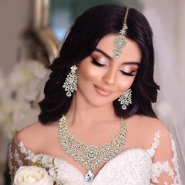 Cadenas HB75 Dubai Conjunto de joyería Pendiente para mujer Accesorios nupciales Collar de boda Cristal indio Tocado de frente 231216