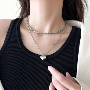 Chaînes Coeur Double Chaîne Ruban Inoxydable Aestheic Chic Collier Girly Mental Pendentif Jwewlry Personnalité Dainty Femmes Classique