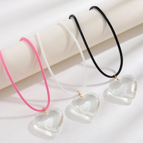 Cadenas de cristal con forma de corazón para hombre y mujer, collar con colgante, moda Punk, accesorio de joyería para fiesta, regalo para Amiga, cadena de cuerda transparente, gargantilla para amante