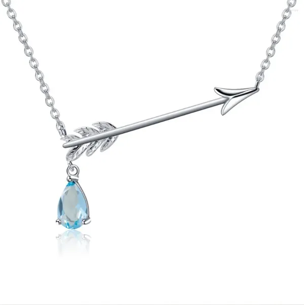 Chaînes Coeur Amour Flèche Pendentif Naturel Ciel Bleu Topaze 925 Bijoux En Argent Sterling Déclaration Collier Femmes Pour La Saint-Valentin