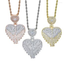 Cadenas Corazón Colgante Collar Para Mujeres Hombres Pareja Joyería Micro Pave 5A CZ Iced Out Bling Doble Corazones Diseño