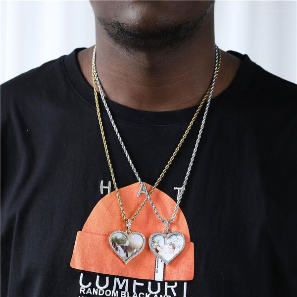 Chaînes Coeur Forme Personnalisé Po Pendentif Collier Hommes Hip Hop Bijoux Nom Personnalisé Gravé Zircon Cadeau