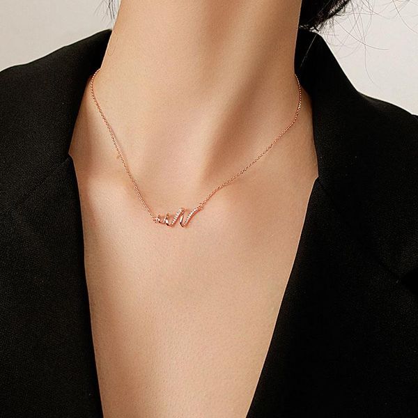 Chaînes Heartbeat Wave Rotation Or Rose Couleur Cubique Zircone Clavicule Chaîne Collier Pour Femmes Filles Mode Bijoux À La Mode SN2366