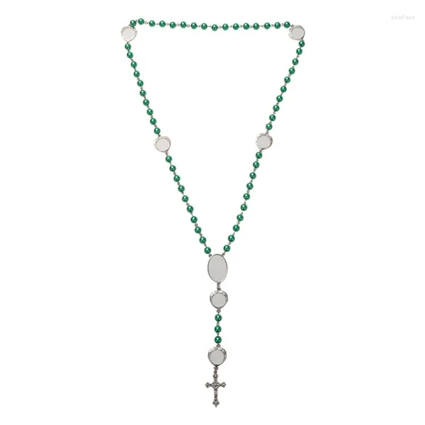 Cadenas Transferencia de calor Cadena de rosario de oración de metal en blanco para joyería cristiana cruzada Wo