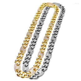 Chaînes Heavy Men's Miami Cubain Lien Chaîne Glacé Bling Hip Hop Rappeur Ras Du Cou Or Argent Collier 14MM Punk Danseur Bijoux Elle22