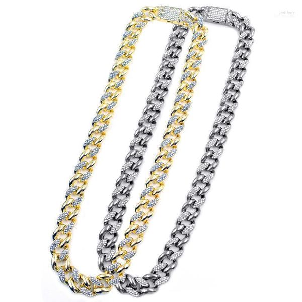 Chaînes Heavy Hommes Miami Cubain Lien Chaîne Boîte Boucle Glacé Bling Hip Hop Rappeur Ras Du Cou 14mm Collier Hommes Or Argent Couleur Bijoux Godl22