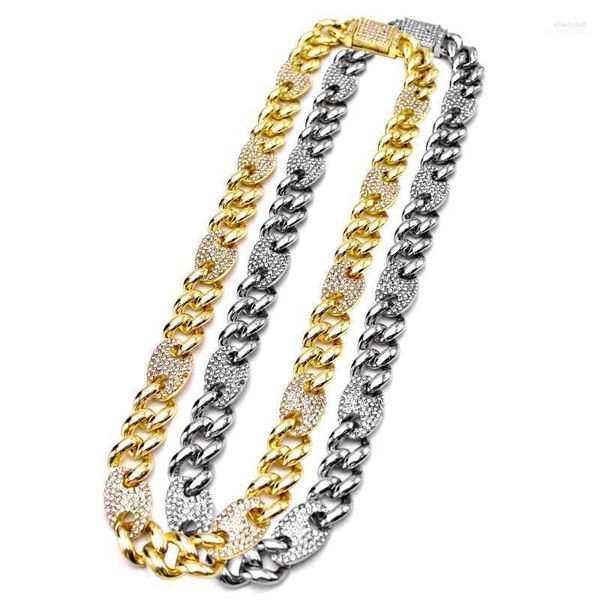 Chaînes Heavy Men's Miami Cubain Lien Chaîne Glacé Bling Hip Hop Rappeur Ras Du Cou Or Argent Collier 14MM Punk Danseur Bijoux Elle22