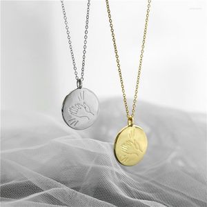 Chaînes HECHENG Main Gestes Disque Charme Collier Simple Disque Langue Des Signes Pour Femmes Filles