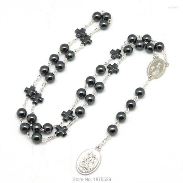 Chaînes Hématite Perle St Michel Chapelet Colliers Croix Ronde PerlesChaînes Godl22