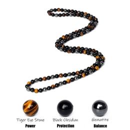 Chaînes Hématite Obsidienne Oeil De Tigre Perles Colliers Hommes Mode Triple Protection Femmes Pour Bijoux De Santé MagnétiqueChains297H