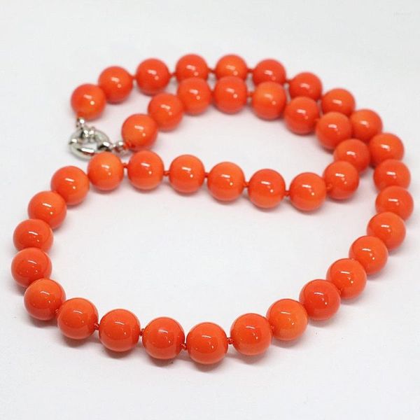 Chaînes de haute qualité 8 10 12 14mm rose orange corail artificiel perles rondes collier charmes chaîne de mariage fabrication de bijoux 18 pouces B1455