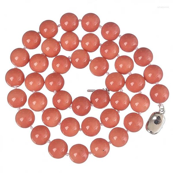 Cadenas Collar de coral de alto grado 8 10 12 14 mm Rosa Naranja Artificial Cuentas redondas Charms Weidding Party 18 pulgadas B14