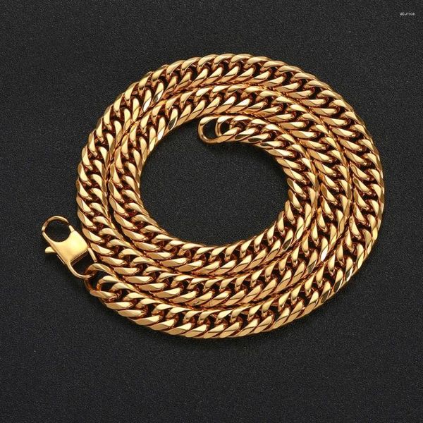 Cadenas Alto polaco 6 lados Corte Hip Hop Joyería Acero inoxidable Collar de cadena cubana 18k Chapado en oro Miami