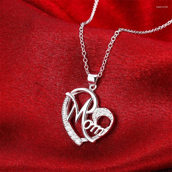 Chaînes Haute Qualité 925 Sterling Silver Charm Élégant Maman Zircon Coeur Pendentif Collier Pour Femmes Mode Fine Bijoux Cadeau De Fête Des Mères