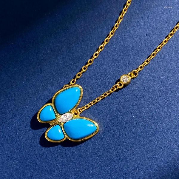 Chaînes de haute qualité bleu turquoise papillon style chaîne courte colliers ensembles pour femmes bijoux de luxe DN038