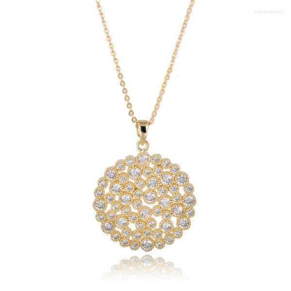 Chaînes de haute qualité Champagne or couleur ronde zircone cubique grand collier pendentifs cadeau de fête pour les femmes mode GLD0628