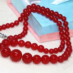 Kettingen Hoge Kwaliteit Natuursteen Rode Jades Chalcedoon 6-14mm Ronde Kralen Toren Collier Mode Choker Sieraden 18 inch