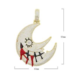 Chaînes de haute qualité étincelles punk hommes hip hop glacé bling 5a cubique zircon rouge émail dégoulinant sorcière lune pendentif colliers bijouxchaînes