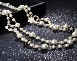 Cadenas Mujeres de alta calidad Pendientes largos Collar de perlas en capas Collares de moda Joyería de fiesta de flores2895227