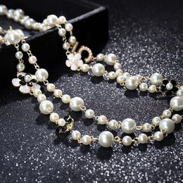 Cadenas de alta calidad mujeres colgantes largos collar de perlas en capas collares de moda número flor fiesta joyería225d
