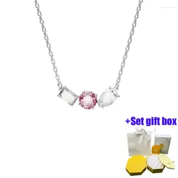 Correntes de alta qualidade feminino prata rosa diamante clavícula colar adequado para mulheres bonitas usar