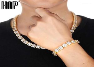 Chaines Hip Hop 10 mm Bling Cubic Zirconia Bracelet Collier Géométrique Square CZ Stone Tennis Chain de tennis pour hommes