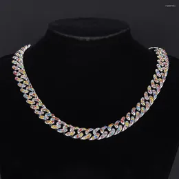 Chains HIP HOP 13MM Colorful Cuban Link Chain 2Row Iced Out Rhinestones Rapper Necklaces Bracelet For Men Women Choker Jewelry