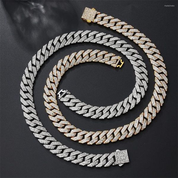 Chaînes HIP HOP 15MM Prong Cuban Link Chain 3Row Iced Out Rapper Colliers lourds pour hommes femmes ras du cou bijoux fermoir de printemps