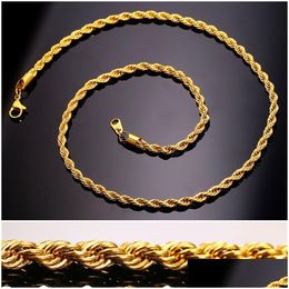 Chaînes Hip Hop 18 carats plaqué or en acier inoxydable M chaîne de corde torsadée collier ras du cou pour hommes Hiphop bijoux cadeau en BK Drop Deli Dhkyu