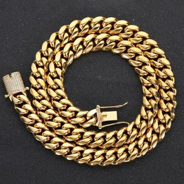 Kettingen Hip Hop 18K Gold vergulde roestvrijstalen sieraden Iced Cadena Hombre Miami Cuban Link Chain Necklace for Men 230211