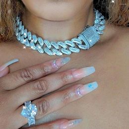 Kettingen Hiphop 20 mm Iced Out Chunky Cubaanse schakelketting Ring Goud Zilver Rose Goud Voor Dames Heren Bling Verharde Steentjes Dikke Choker Sieraden