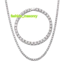 Kettingen Hip Hop 3/4/5 mm Bling Iced Out 1 Row 2pcs Tennis Chain CZ Rhinestone Stone kettingen voor vrouwen Men Choker Jewelrychains Chainschains