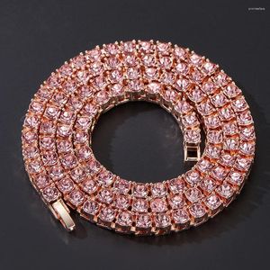 Chaines Hip Hop 3 mm / 4 mm / 5 mm Iced Out Pink Stones Tennis Chain Rapper Zircon Colliers Bracelet For Men Women Choker Charm Bijoux