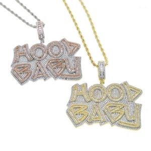 Chaînes Hip Hop 5A CZ Pavé Hood Bébé Pendentifs 2 Couleurs Lettre Charme Collier Glacé Bling Cubique Zircon Garçon Rappeur Jew213b