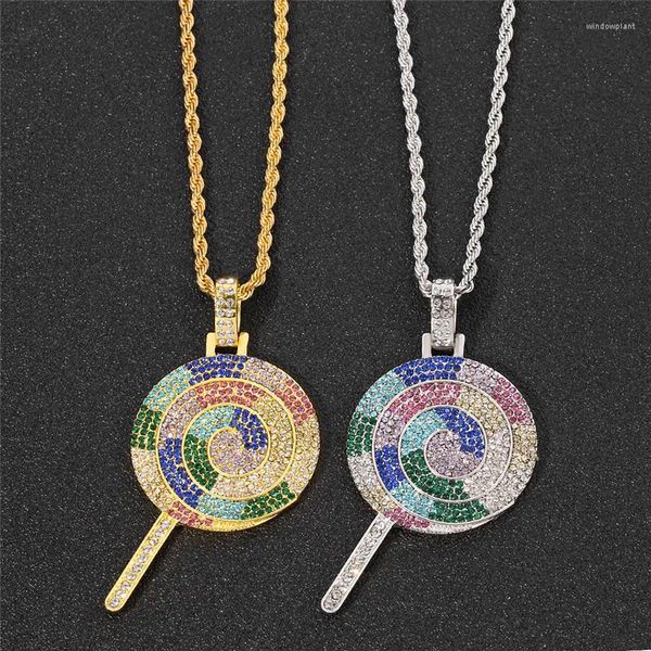 Chaînes Hip Hop Alliage Bling Multicolore Lollipop Collier Pendentif Pour Hommes Rappeur Bijoux Cadeau De Mode En Gros